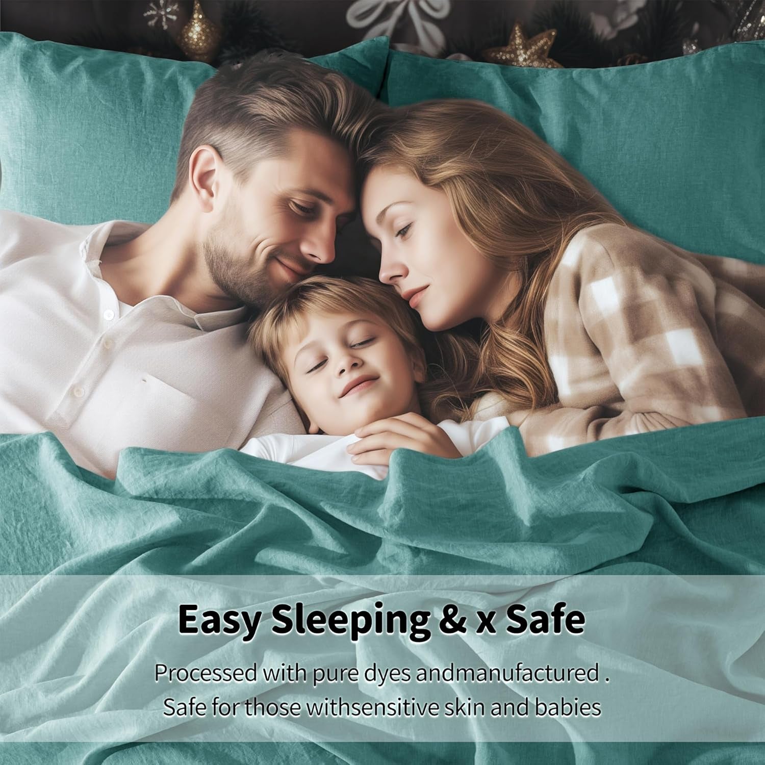 LBR02M 100% Linen Sheet Set Twin Size,Bed Sheets 3 Piece Sets,Solid Color Natural Flax Bed Sheets Soft Breathable Bedding,16" Deep Pocket,All Season (Twin, Aqua)