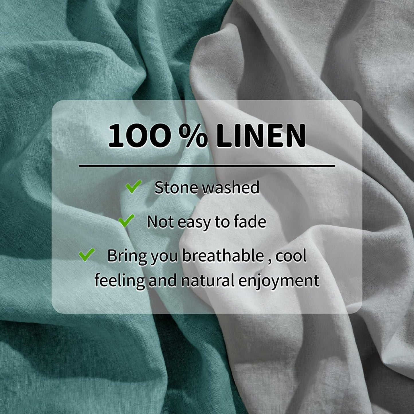 LBR02M 100% Linen Sheet Set Twin Size,Bed Sheets 3 Piece Sets,Solid Color Natural Flax Bed Sheets Soft Breathable Bedding,16" Deep Pocket,All Season (Twin, Aqua)