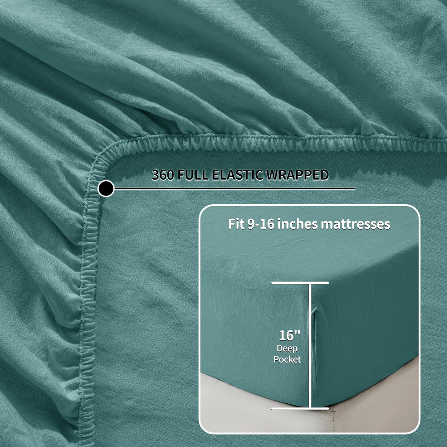LBR02M 100% Linen Sheet Set Twin Size,Bed Sheets 3 Piece Sets,Solid Color Natural Flax Bed Sheets Soft Breathable Bedding,16" Deep Pocket,All Season (Twin, Aqua)